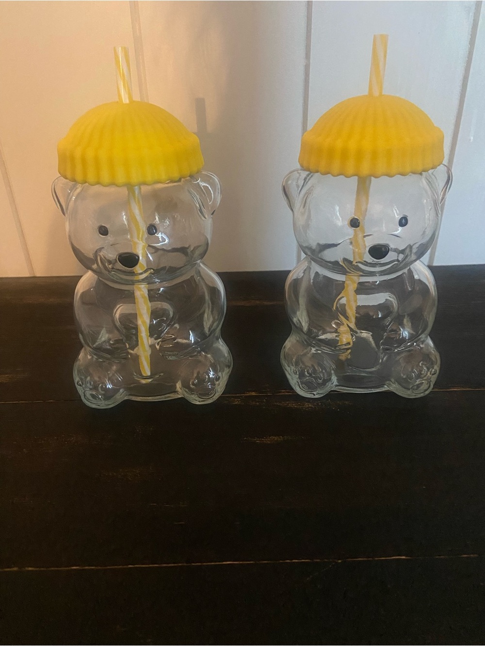 Clear Glass Bear Tumbler with Yellow Lid & Straw - Home Accents